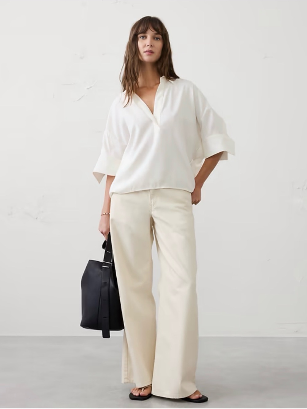 Drapey Twill Collared Popover Top